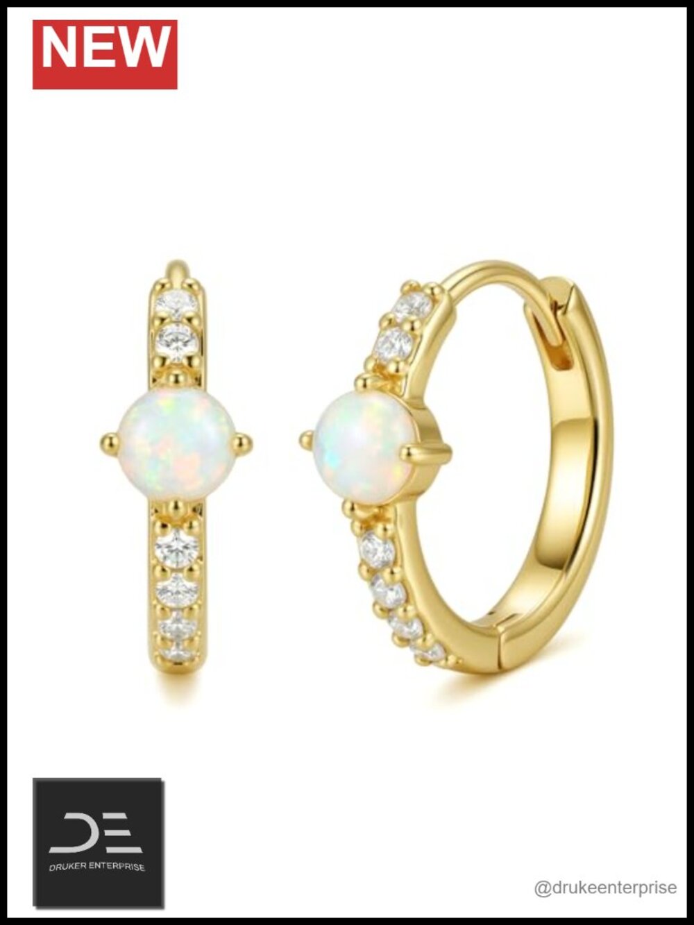 14K Gold Plated Opal Huggie Hoop Earrings Hypoallergenic CZ 20mm